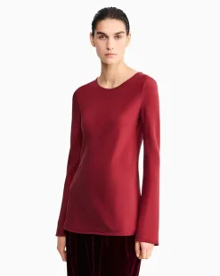 Seidenbluse aus Stretch-Crepe mit Rundhalsausschnitt Burgunderrot