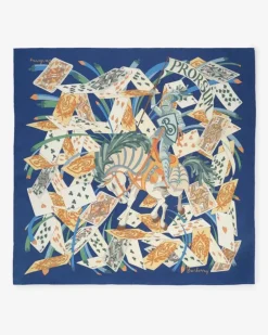 Seidenschal mit Spielkarten-Motiv Maritime-Blau