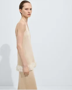 Seiden-Strickoberteil-Beige - Damen