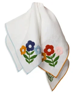 Servietten mit Blumenstickerei (4er-Set) - Weiß