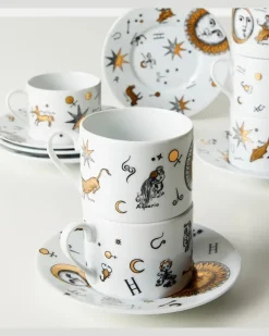 Set Astronomici aus sechs Teetassen und Untertassen Weiß