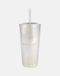 Set aus Becher und Strohhalm Silber
