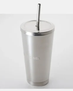 Set aus Becher und Strohhalm Silber