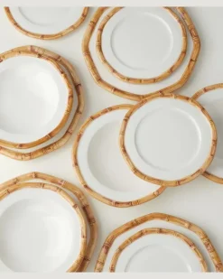 Set aus vier Speisetellern Bamboo aus Keramik Multicolor