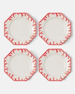 Set aus vier Speisetellern Rot