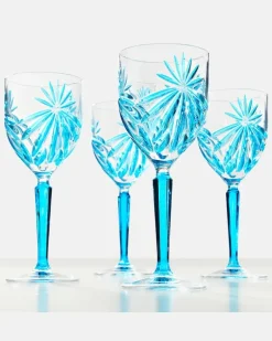 Set aus vier Weingläsern Blau