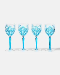 Set aus vier Weingläsern Blau