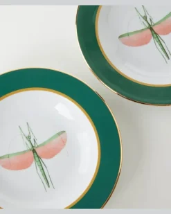 Set aus zwei Suppentellern Libellula aus Porzellan GrüN