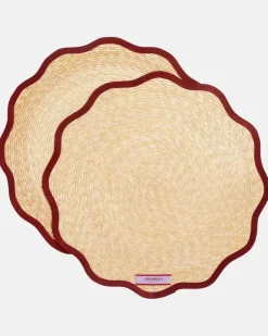 Set Cloud Solid Bordeaux aus zwei Tischsets Beige