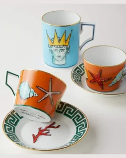 Set Il Viaggio di Nettuno aus zwei Teeassen und Untertassen by Luke Edward Hall Multicolor