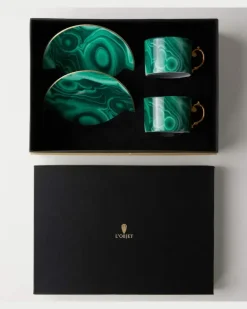 Set Malachite aus zwei Teetassen und Untertassen GrüN
