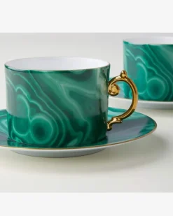 Set Malachite aus zwei Teetassen und Untertassen GrüN