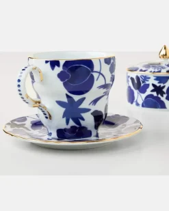 Set Mama Wildbird Blu aus Teetasse und Untertasse aus Porzellan Blau