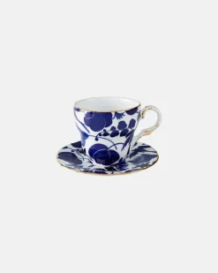 Set Mama Wildbird Blu aus Teetasse und Untertasse aus Porzellan Blau