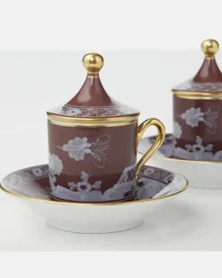 Set Oriente Italiano aus zwei Kaffeetassen und Untertassen Braun