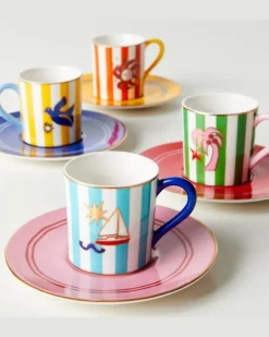 Set Playa aus vier Espressotassen aus Porzellan Multicolor