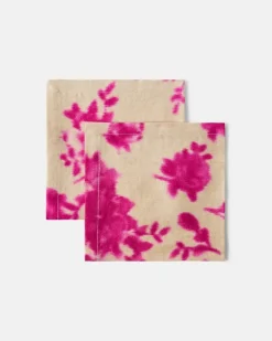 Set Plumeria aus zwei Servietten aus Leinen Rosa