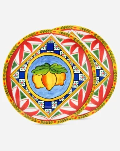 Set 2 Porcelain Dinner Plates - Flache Teller Mehrfarbig
