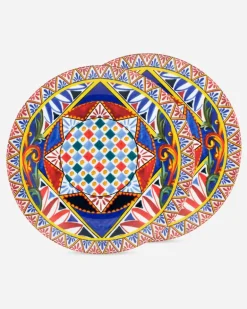 Set 2 Porcelain Dinner Plates - Flache Teller Mehrfarbig