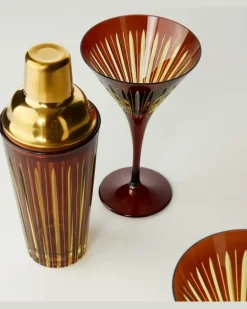 Set Prism aus Shaker und zwei Martinigläsern Orange