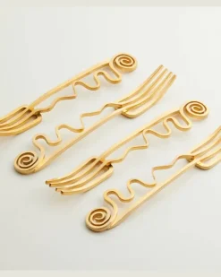 Set Spirale aus vier Cocktailgabeln Gold