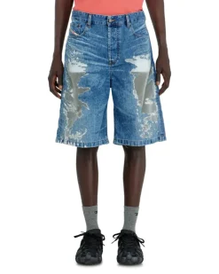 Shorts aus devoré-denim - Denim Kurze Hose - Unisex - Blau