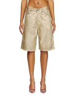 Shorts aus distressed Metallic-Denim - Denim Kurze Hose - Damen - Gold