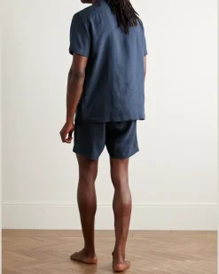 Sicily 1 Linen Pyjama Set Blue