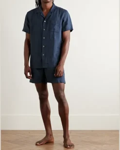 Sicily 1 Linen Pyjama Set Blue