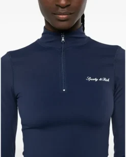 Signature Logo Sportoberteil mit kurzem Reißverschluss - Blau