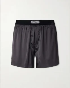 Silk-Blend Satin Boxer Briefs Black