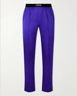 Silk-Blend Satin Pyjama Trousers Purple