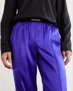 Silk-Blend Satin Pyjama Trousers Purple