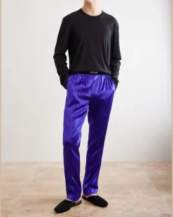 Silk-Blend Satin Pyjama Trousers Purple