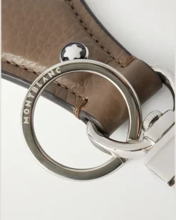 Silver-Tone Full-Grain Leather Keyring Brown