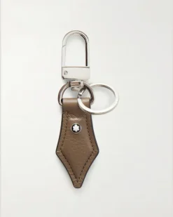 Silver-Tone Full-Grain Leather Keyring Brown