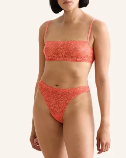 Sleek Lace Plunge Bh Aus In Deutschland Hergestellter Spitze, Dreamy Lace String Tanga Aus Nachhaltiger Spitze - Atmungsaktiv orange