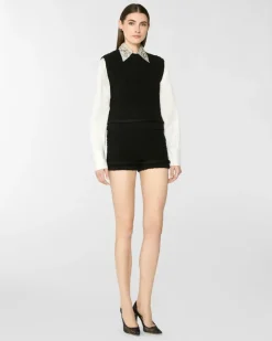 Sleeveless wool top with sequins Black