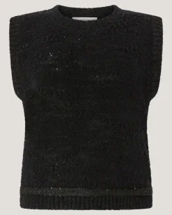 Sleeveless wool top with sequins Black