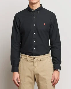 Slim Fit Garment Dyed Oxford Shirt Polo Black Schwarz