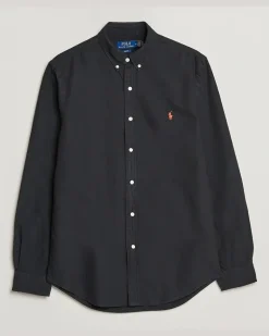 Slim Fit Garment Dyed Oxford Shirt Polo Black Schwarz
