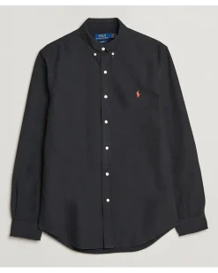 Slim Fit Garment Dyed Oxford Shirt Polo Black Schwarz