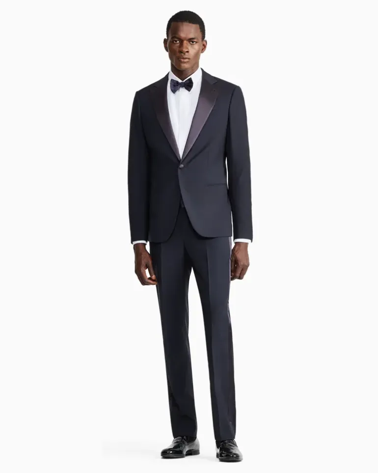 Slim-Fit-Smoking aus reiner Wolle mit halbem Canvas aus der Soho-Linie Marineblau