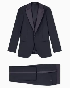 Slim-Fit-Smoking aus reiner Wolle mit halbem Canvas aus der Soho-Linie Marineblau