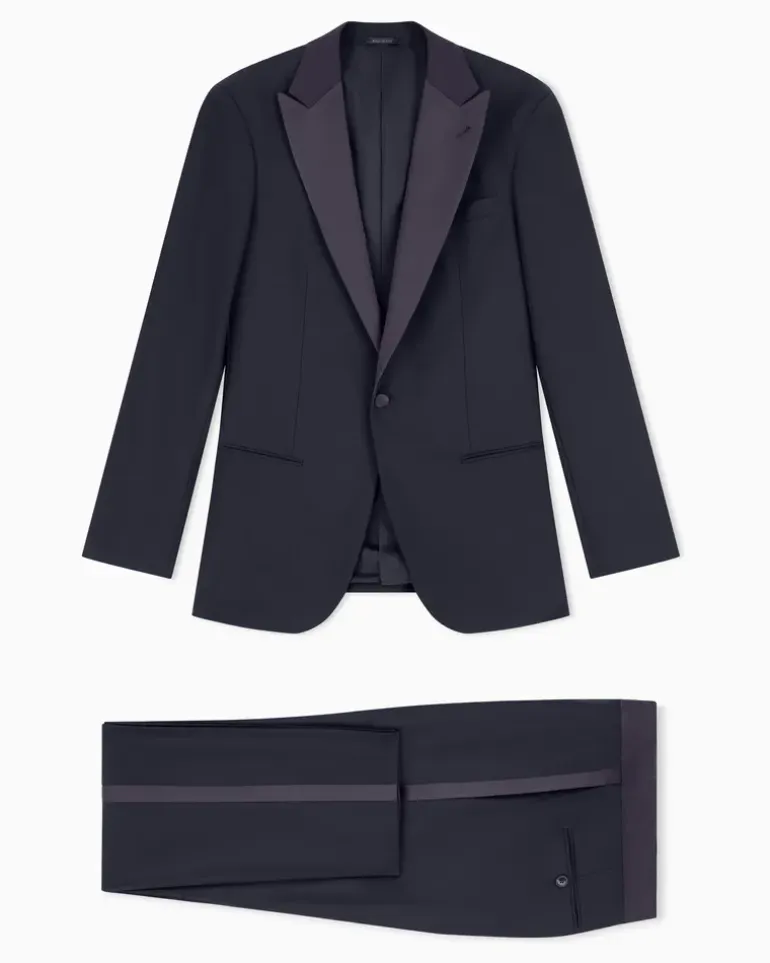 Slim-Fit-Smoking aus reiner Wolle mit halbem Canvas aus der Soho-Linie Marineblau