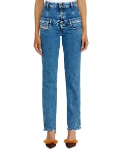 Slim Jeans High Waist D-Fynora, Mittelblau, Reißverschluss
