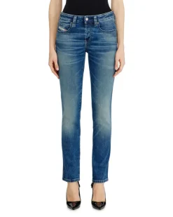 Slim Jeans Low Waist 1992 D-Jiann, Mittelblau, Knopfverschluss