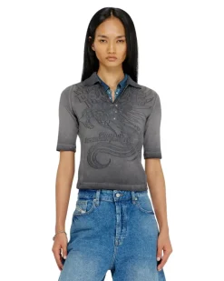 Slim-Poloshirt mit dévoré-Print - Polohemden - Damen - Grau