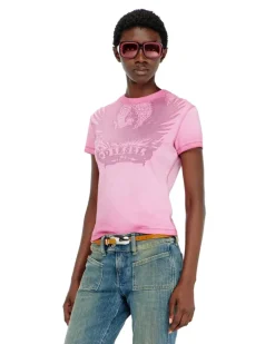 Slim T-shirt mit dévoré Phoenix - T-Shirts - Damen - Rosa