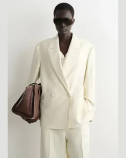 Smoking-Blazer Aus Leinen-Mix Weiß